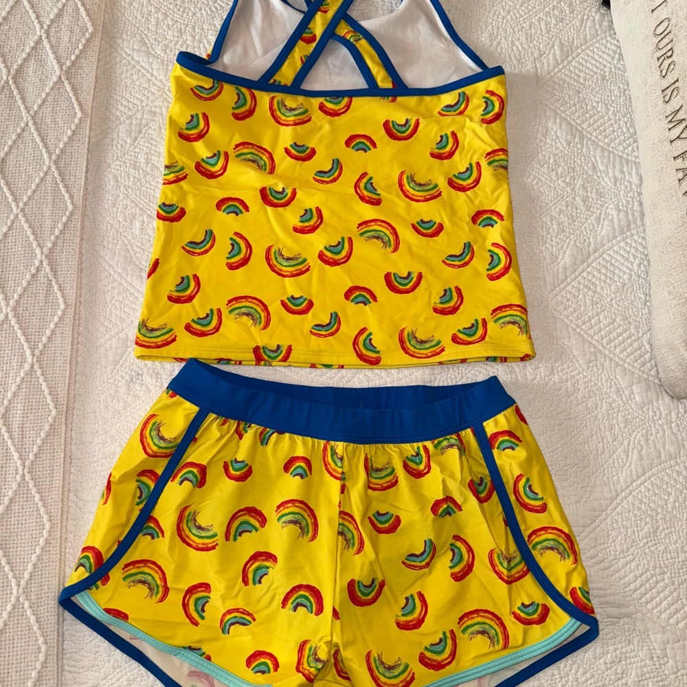 L.L. Bean Kids Swim Trunks - Yellow with Rainbow Print